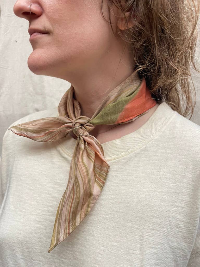 Hand Marbled Silk Bandana • Golden Hour