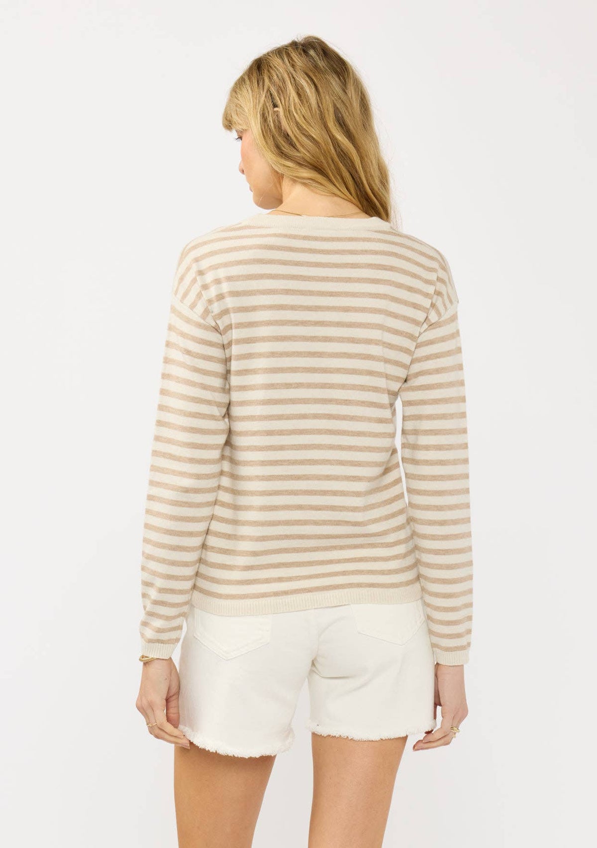 Lightweight Stripe Knot Sweater • Cream & Taupe
