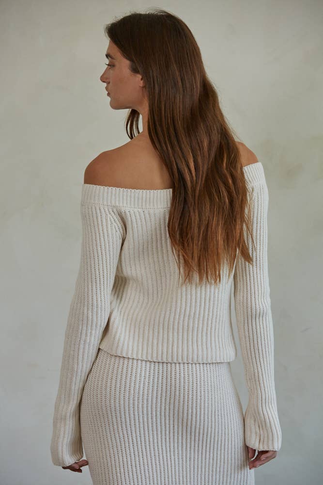 Boat Neck Crop Sweater Top • Cream