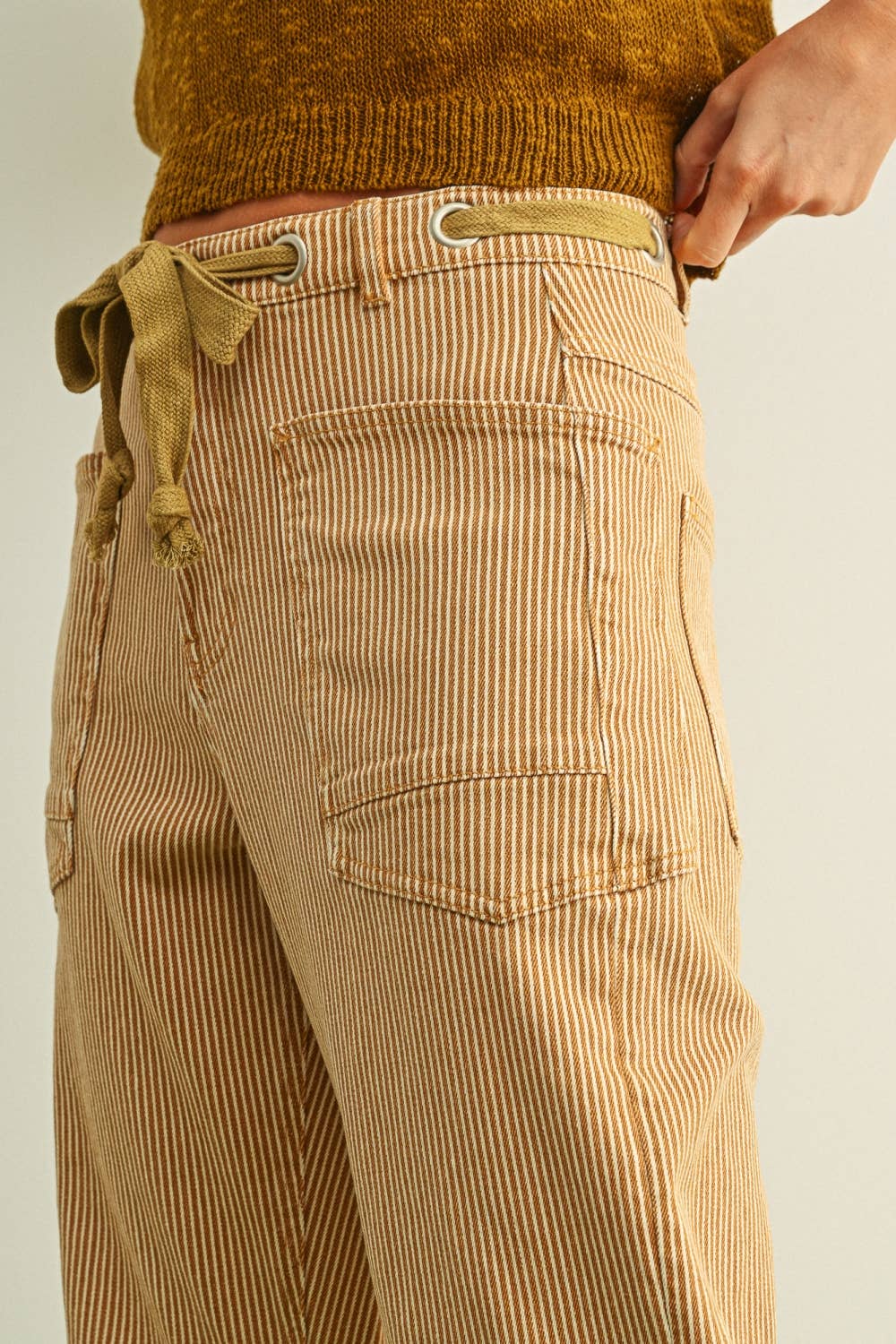 Mini Stripe Barrel Pants • Camel & Cream
