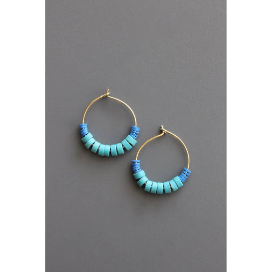 David Aubrey • Small Bead Hoop Earrings • Turquoise Blue Vulcanite