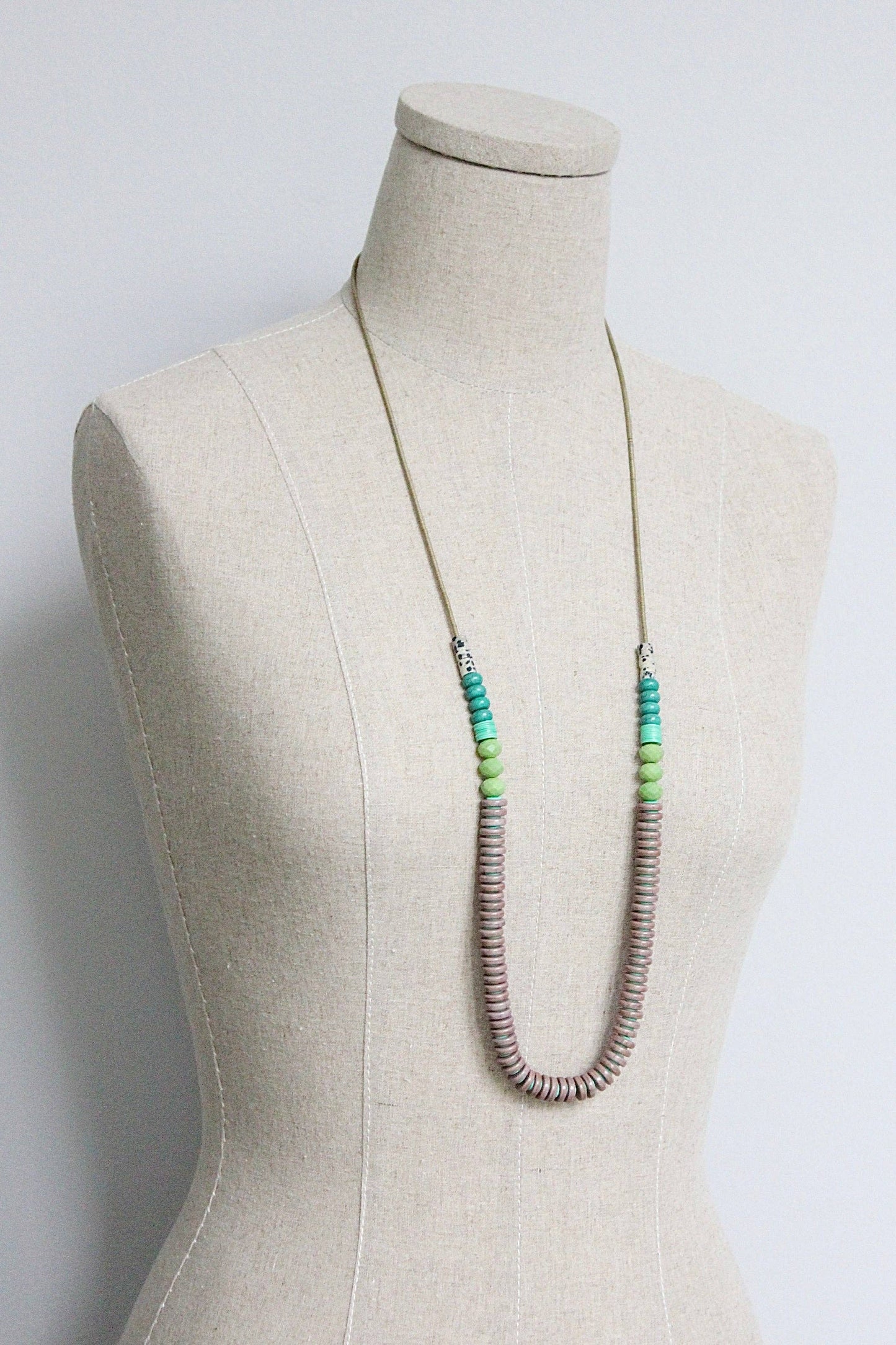 Long Jasper & Glass Beaded Necklace Neptune