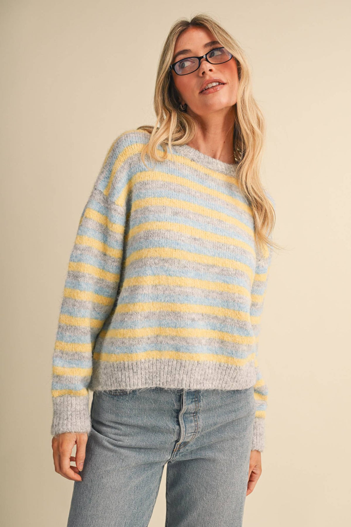 Striped Marled Sweater • Grey Blue & Yellow