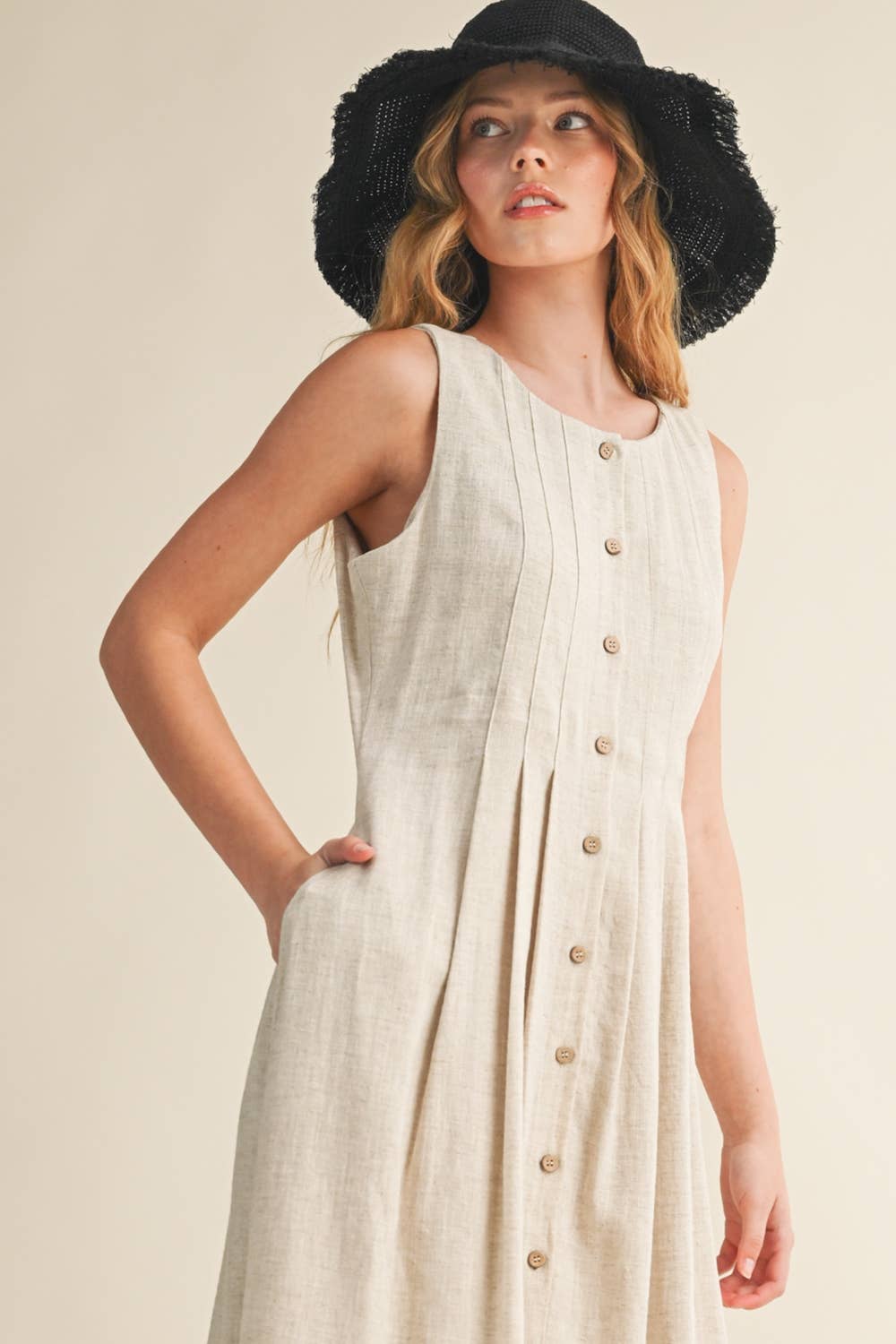 Pleated Linen Dress • Natural