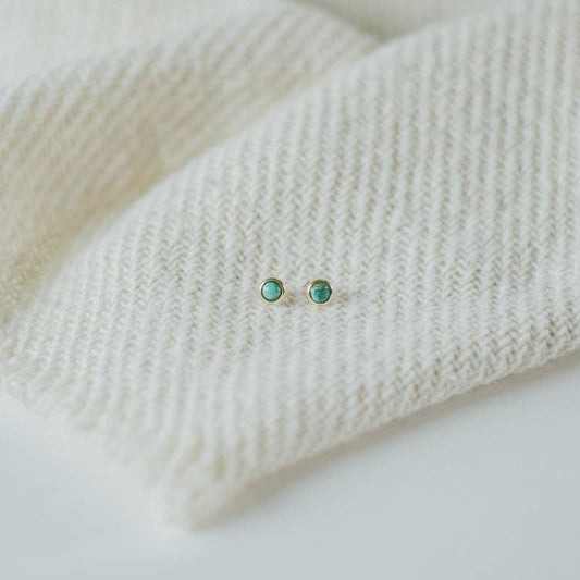 Tiny Hyalite Stud Earrings • Turquoise & Gold Plated