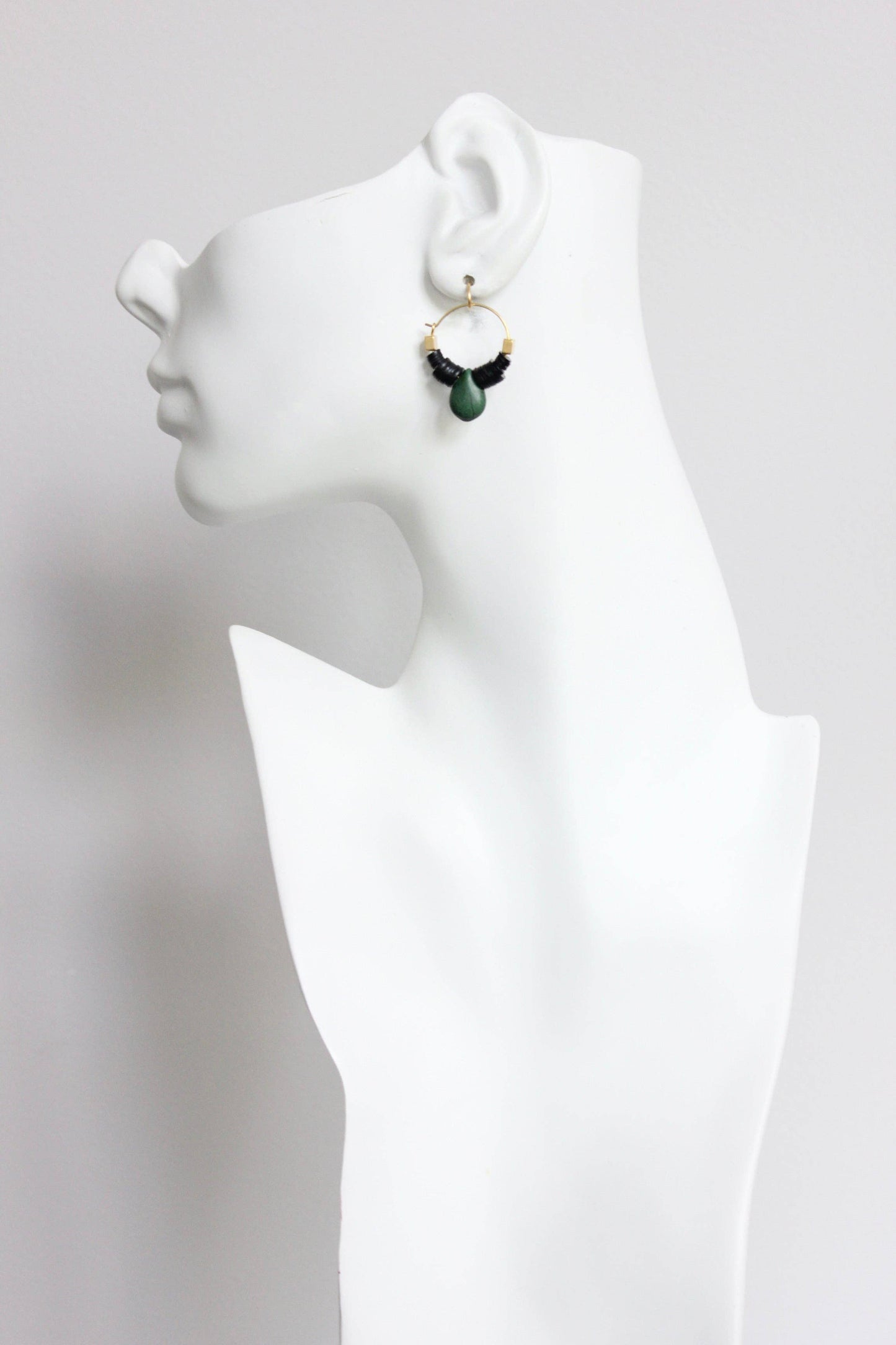 David Aubrey • Teardrop Beaded Hoop Earring • Green & Black