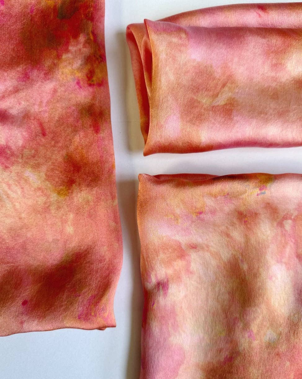 Hand Dyed Silk Scarf Bandana • Coral Tye Dye