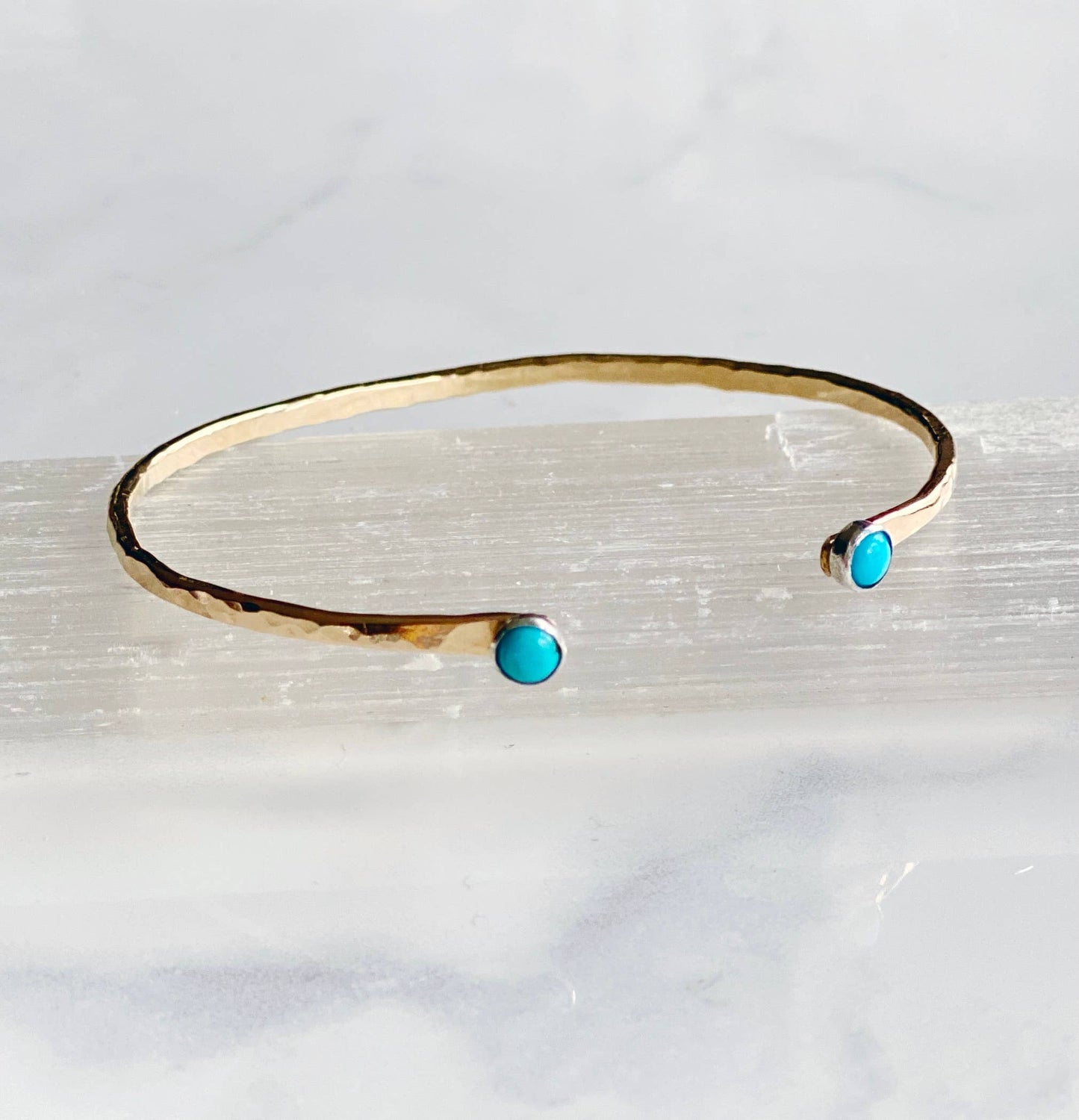 Hammered Open Cuff Bracelet • Turquoise • Gold Fill