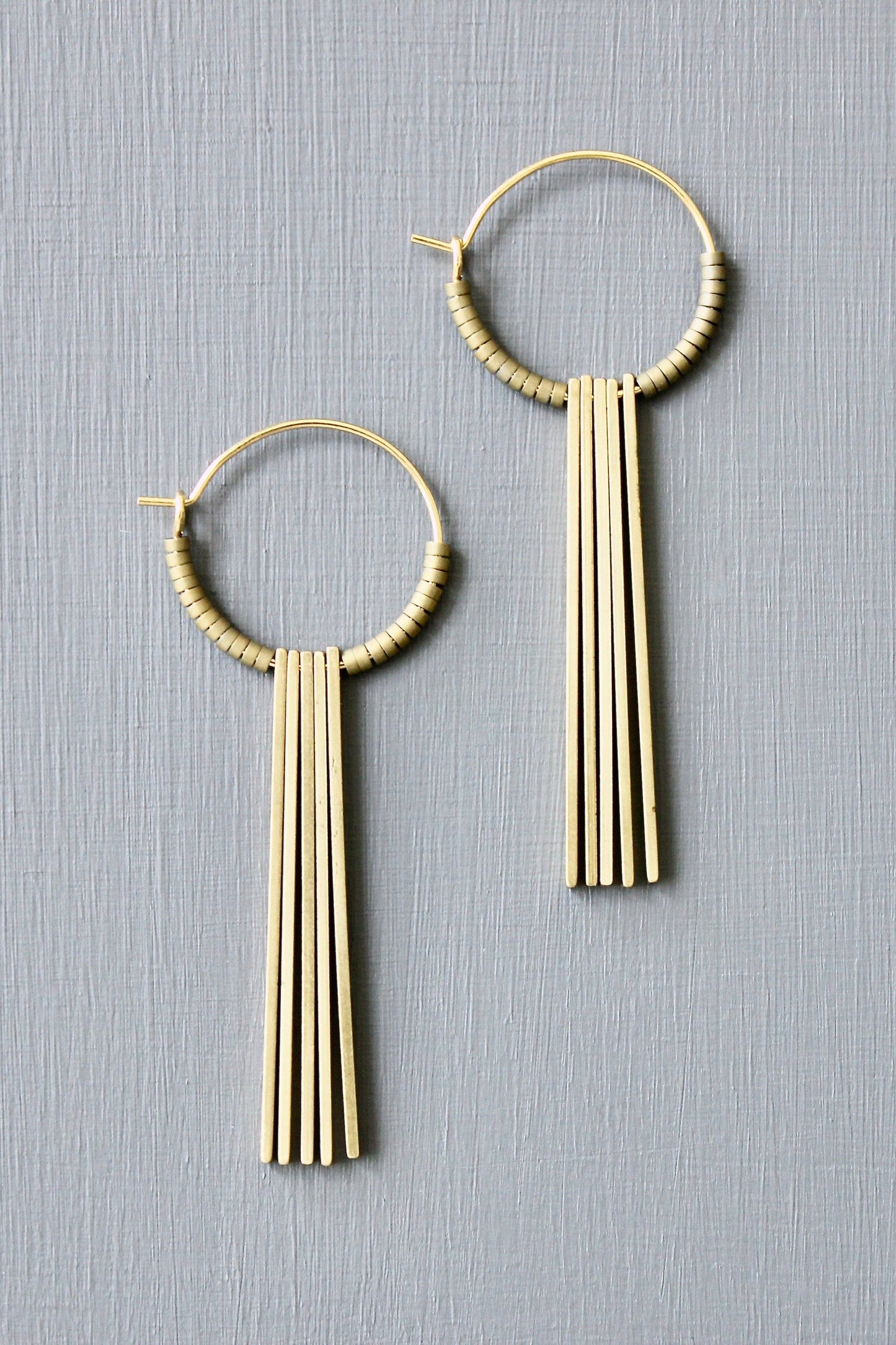 David Aubrey • Geometric Hoop Fringe Earrings • Brass