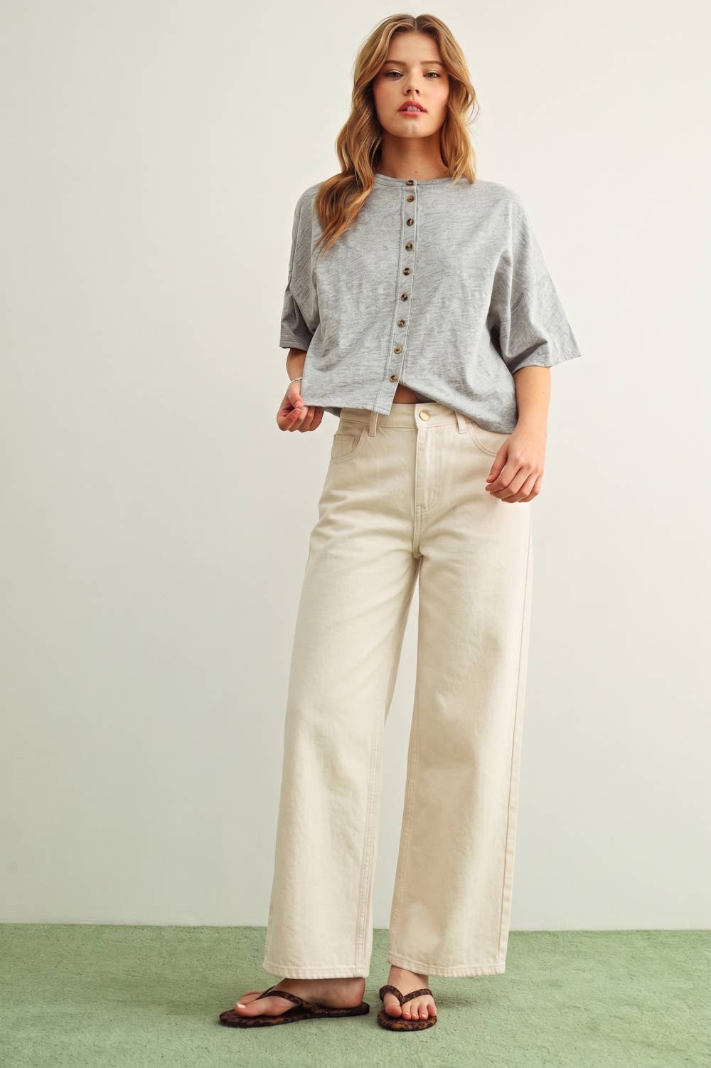Relaxed Regular Wide Leg Jeans • Ecru