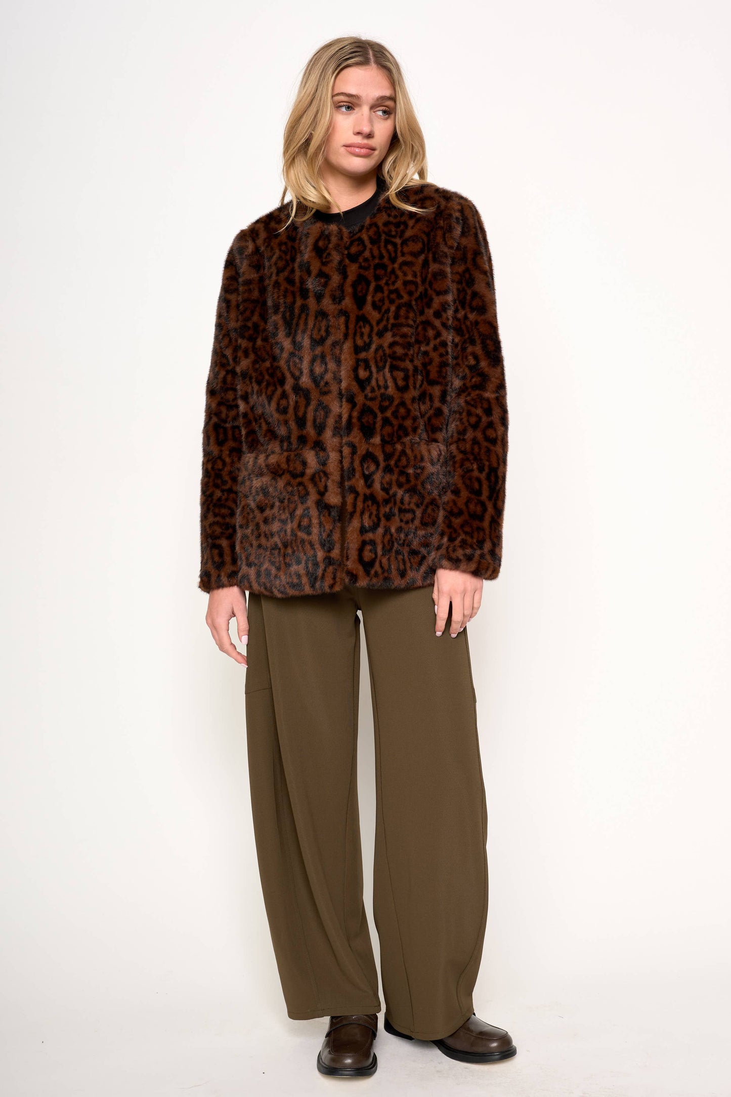 D. Ra • Lucia Faux Fur Coat • Leopard • Chocolate Black