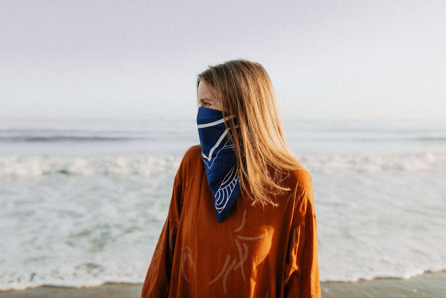 Organic Cotton Bandana • Breaking Waves • Navy