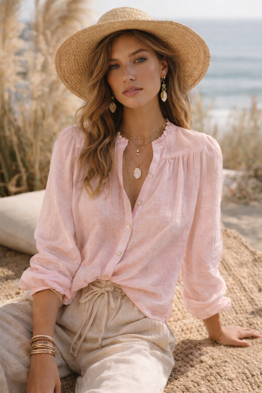 Nu Vintage • Rosé Coast Blouse • Hot Pink