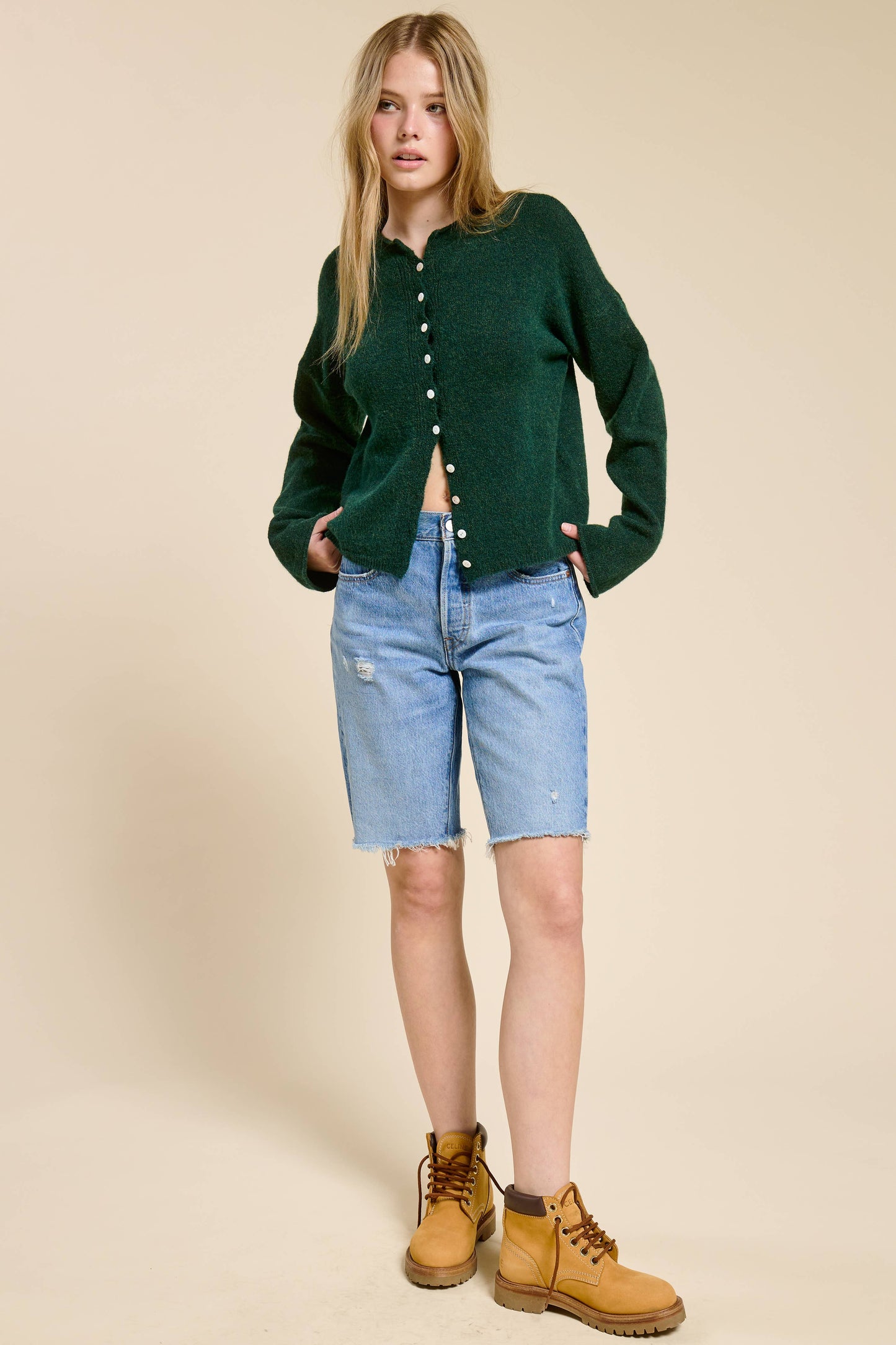 Essential Button Down Cardigan • Hunter Green