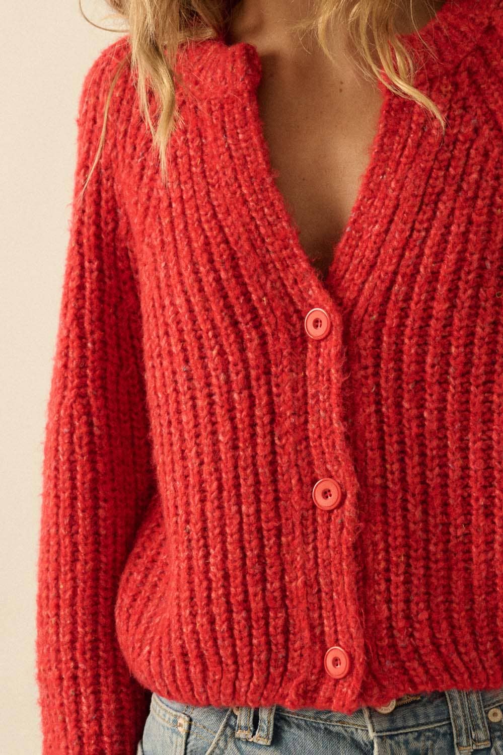 Crop Cardigan Sweater • Red Orange Confetti