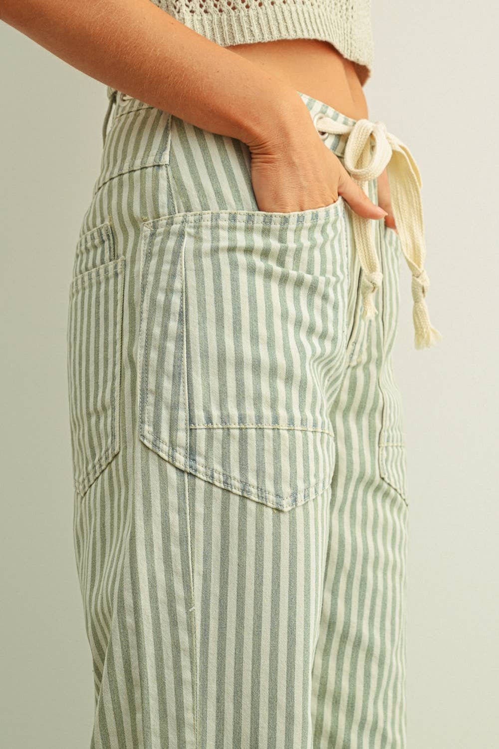Stripe Barrel Pants • Light Blue & Cream