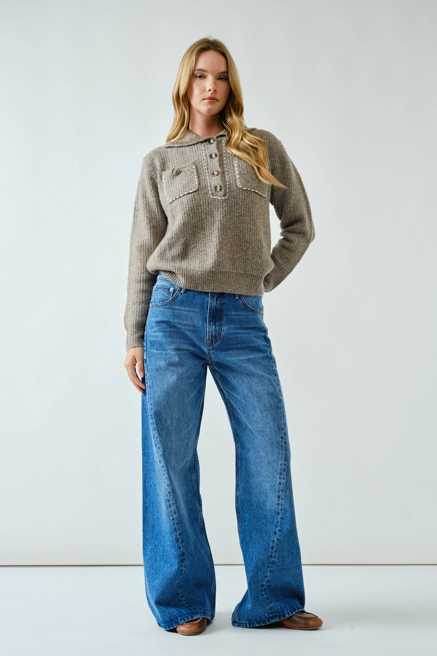 Relaxed Western Twist Wide Leg Denim Medium Wash