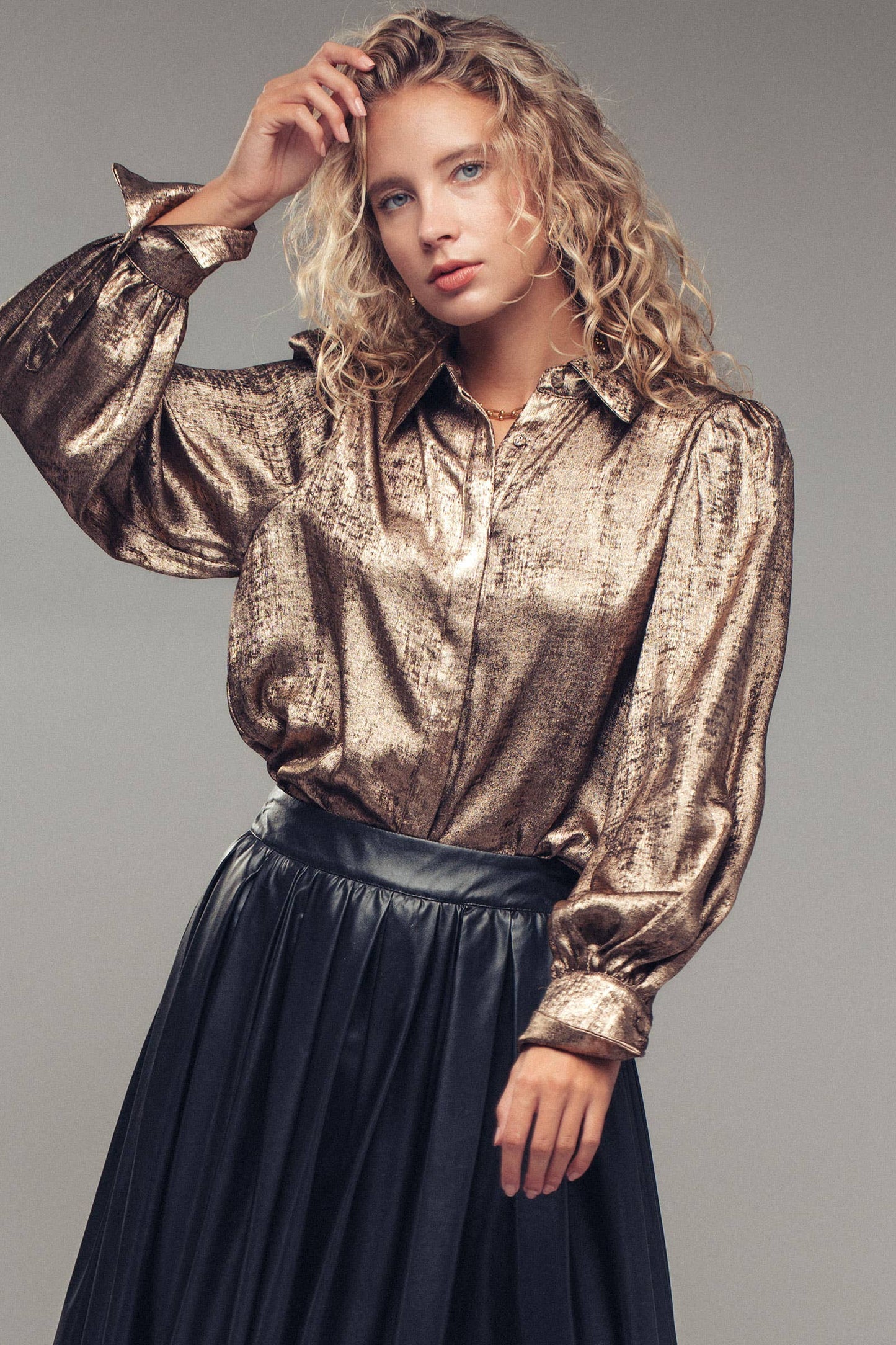 Button Down Blouse • Metallic Gold