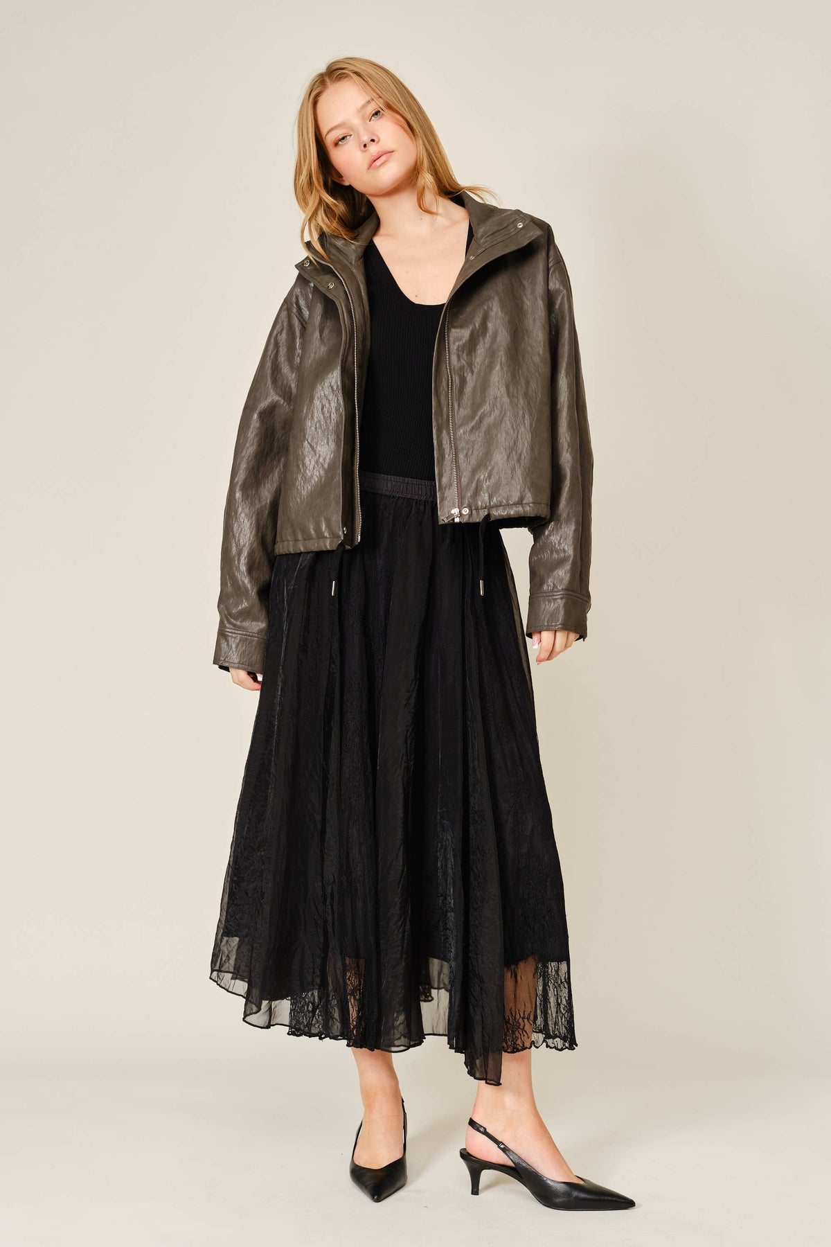 Lace Satin Skirt • Black