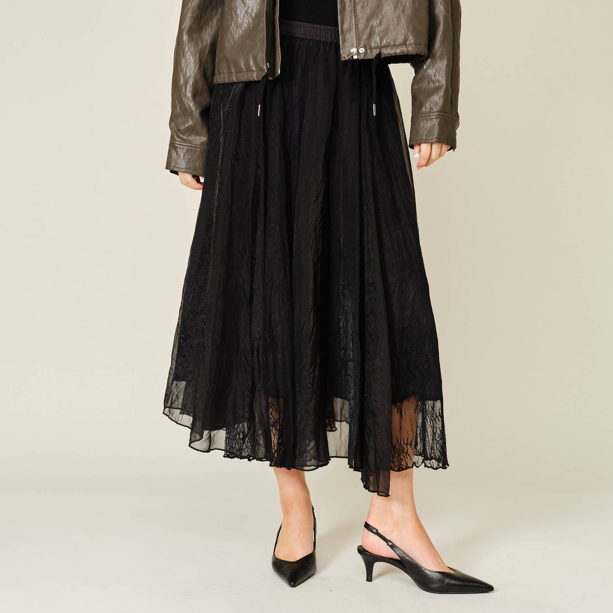 Lace Satin Skirt • Black