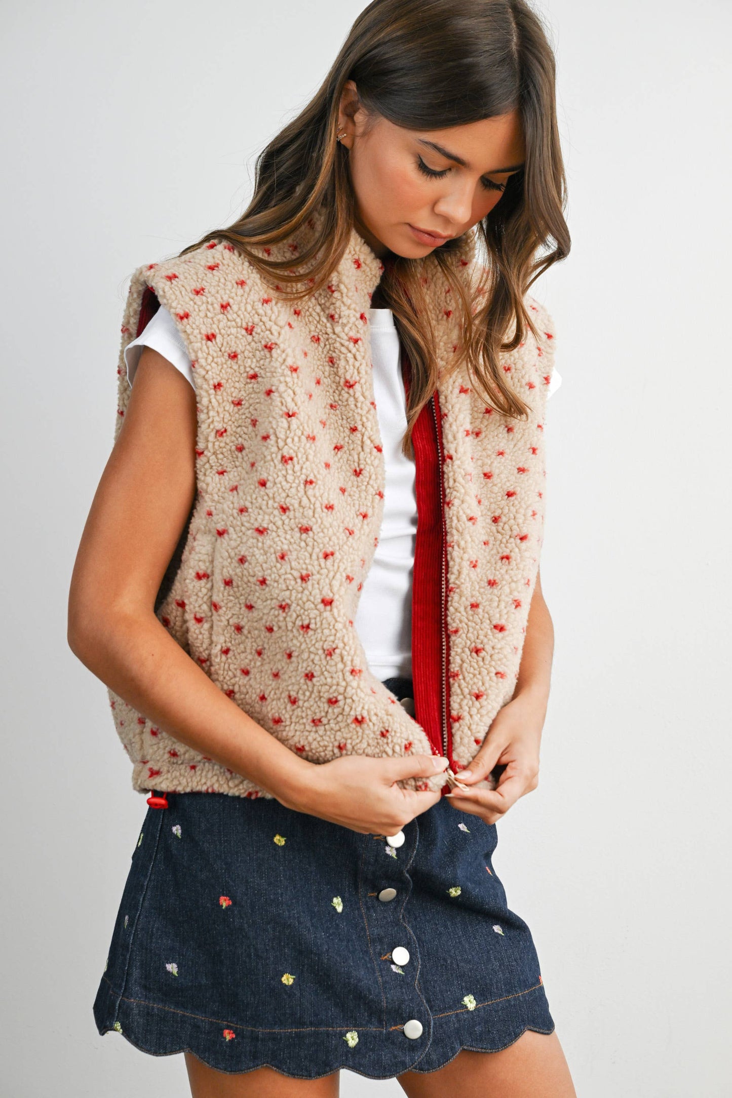 Fleece Vest • Tan & Red