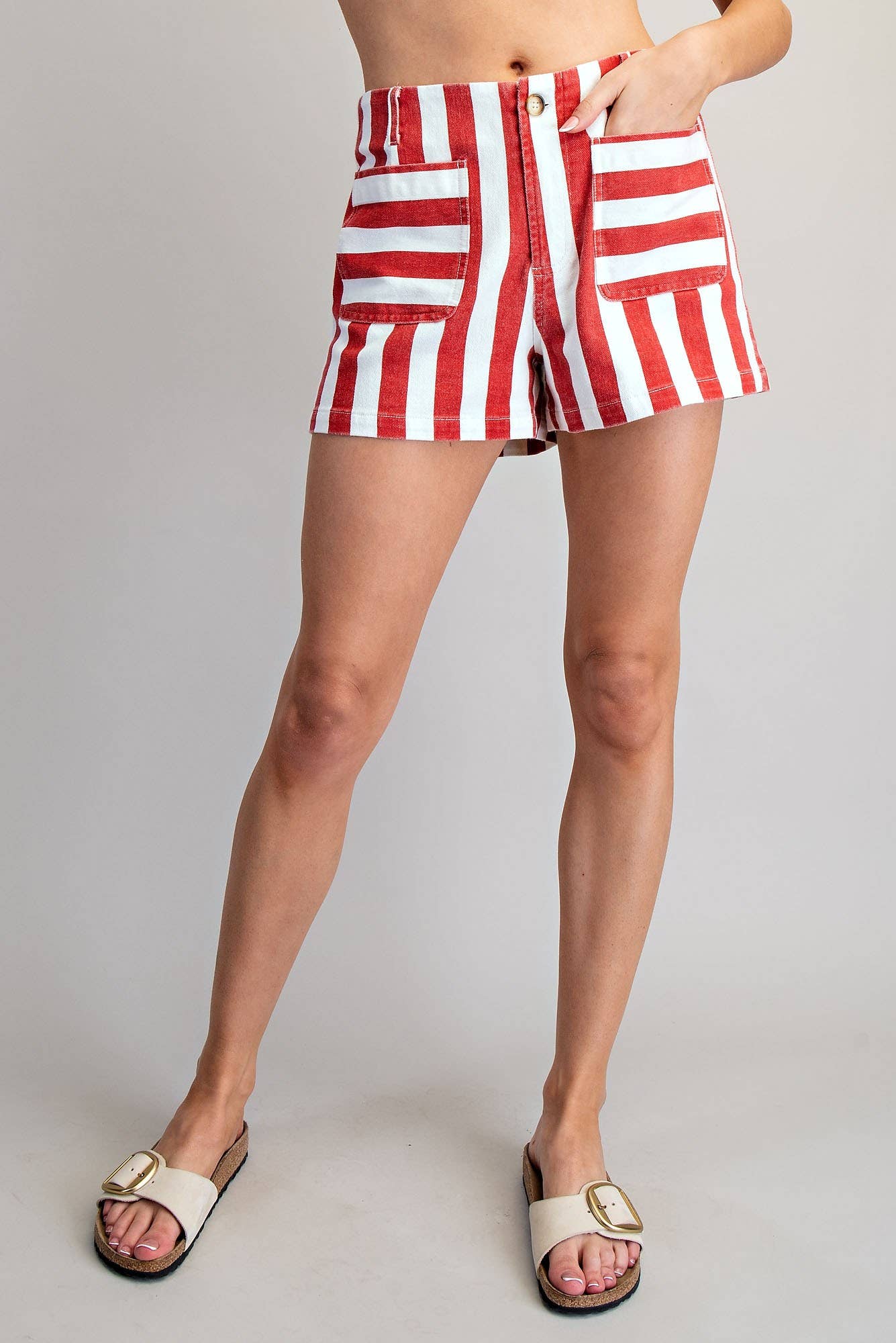 Striped Denim Shorts • Red & White