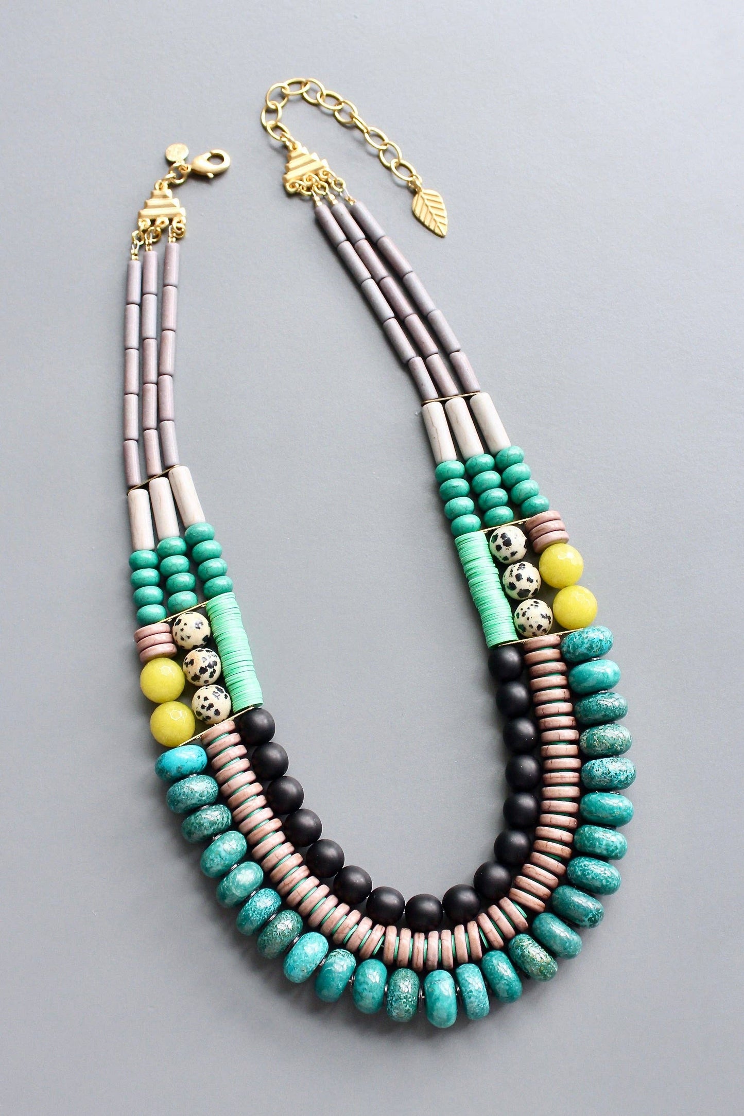 Triple Strand Beaded Statement Necklace Neptune