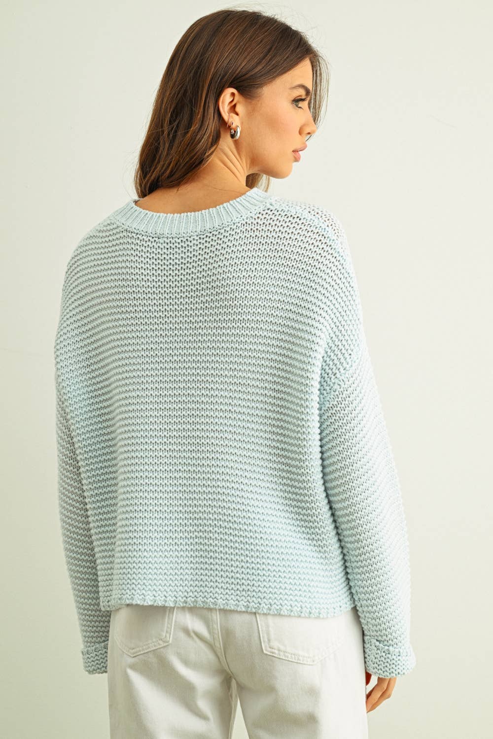 Boxy Crop Cotton Blend Sweater • Iceberg Blue