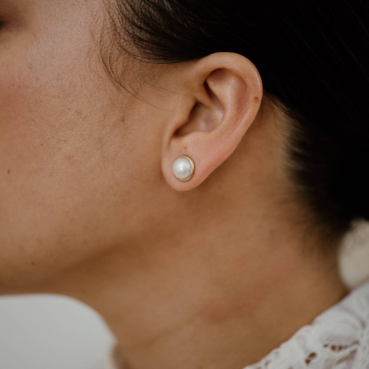 Common Form • Hyalite Stud Earrings • Brass & Pearl