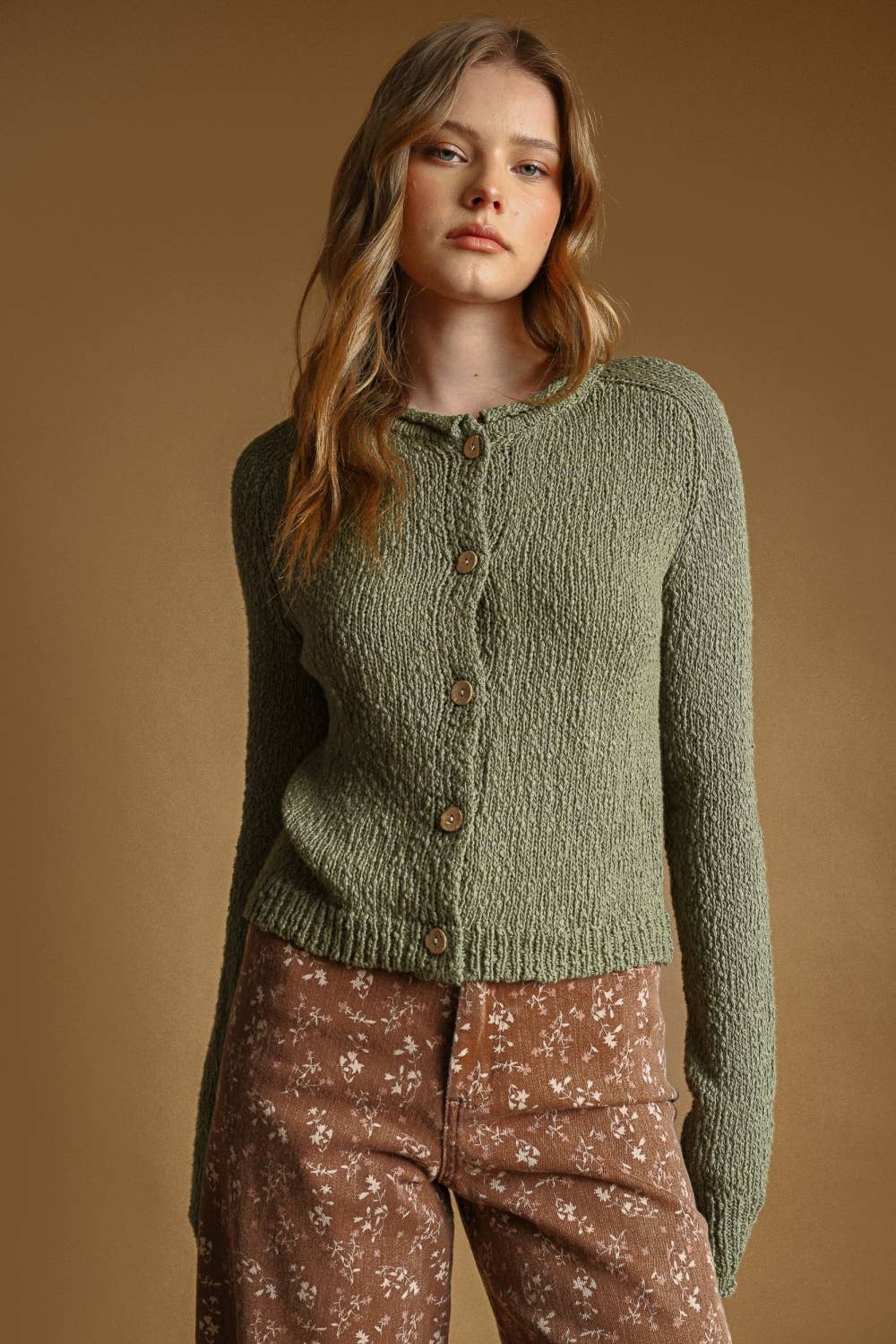 Cotton Slub Cardigan • Olive Green