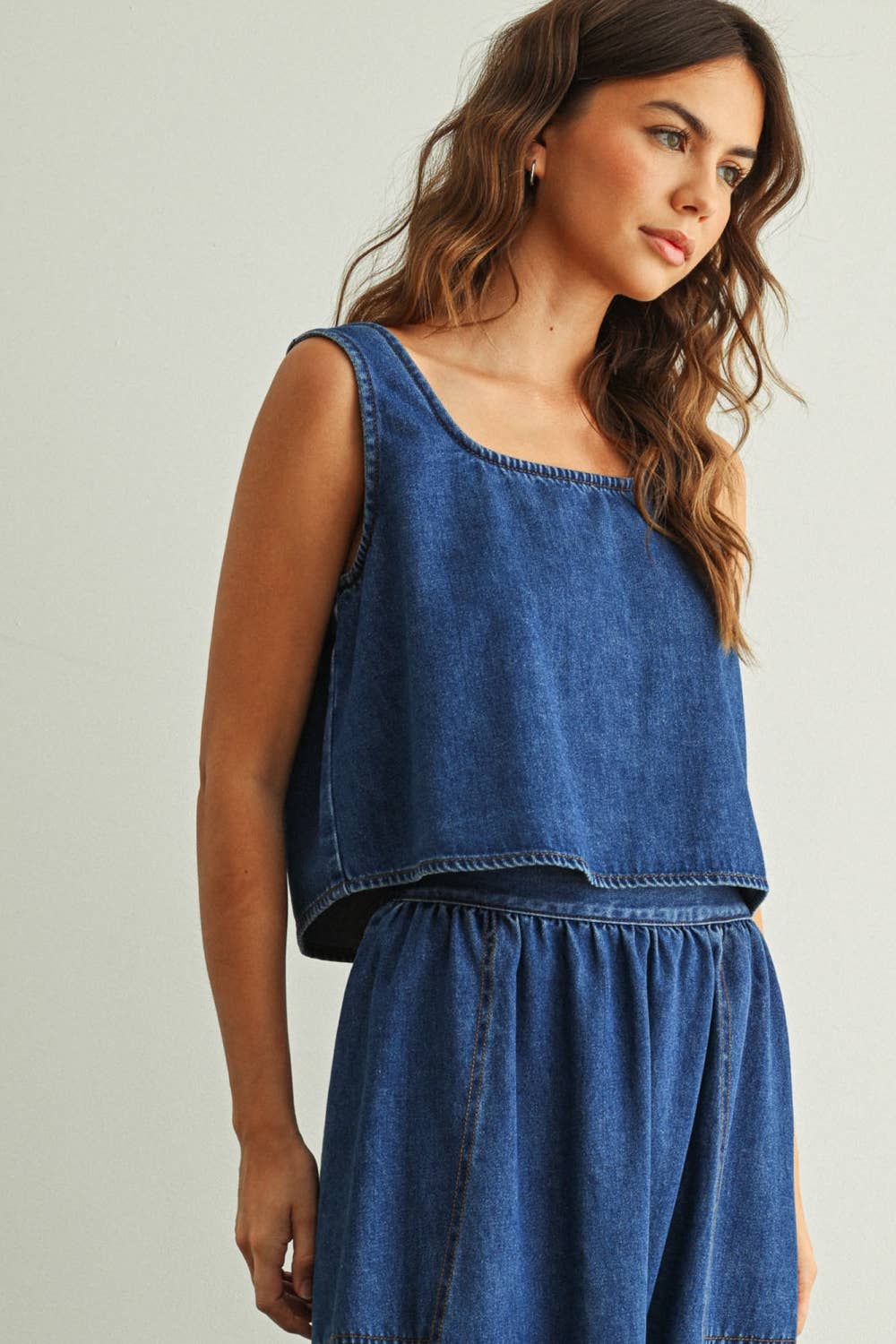 Denim Button Back Tank • Classic Wash