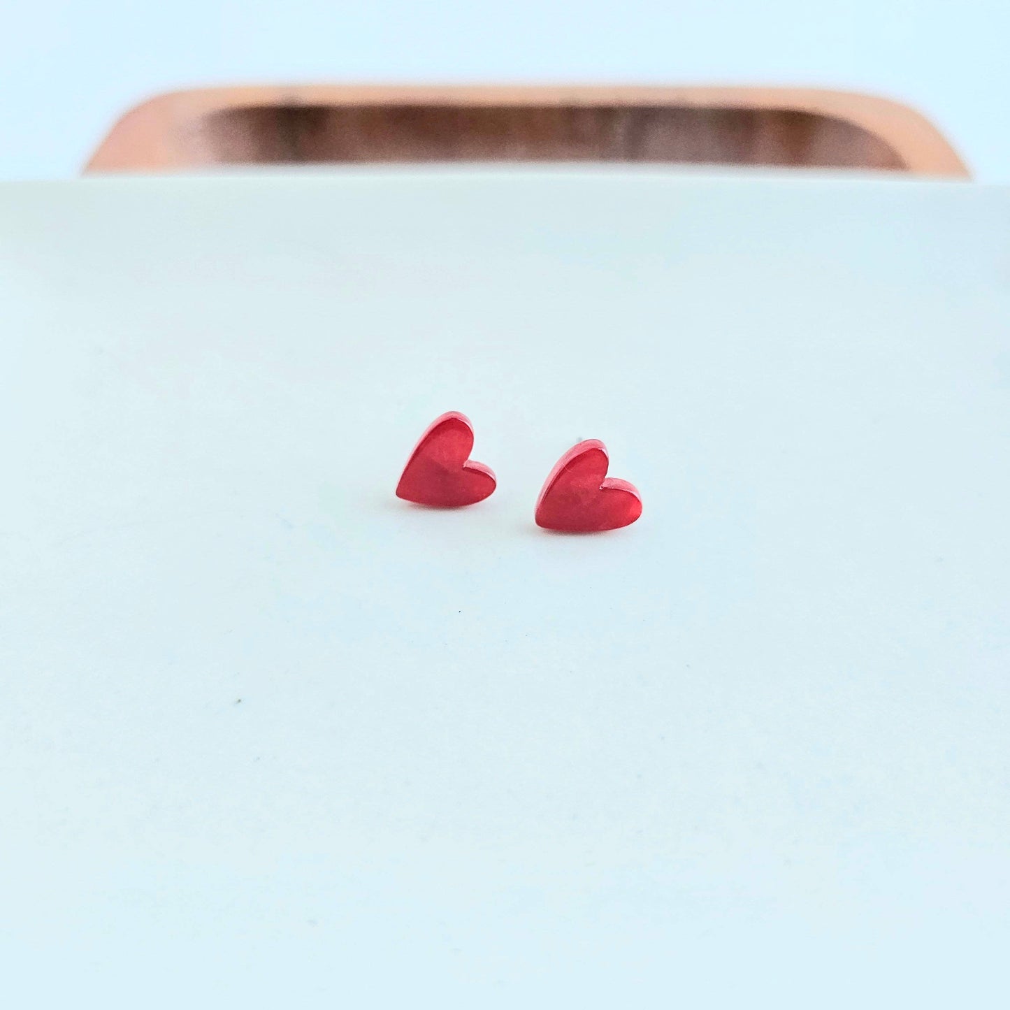 Hand Drawn Heart Stud Earrings • Red