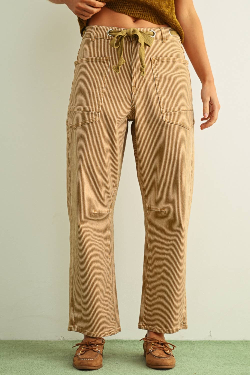 Mini Stripe Barrel Pants • Camel & Cream