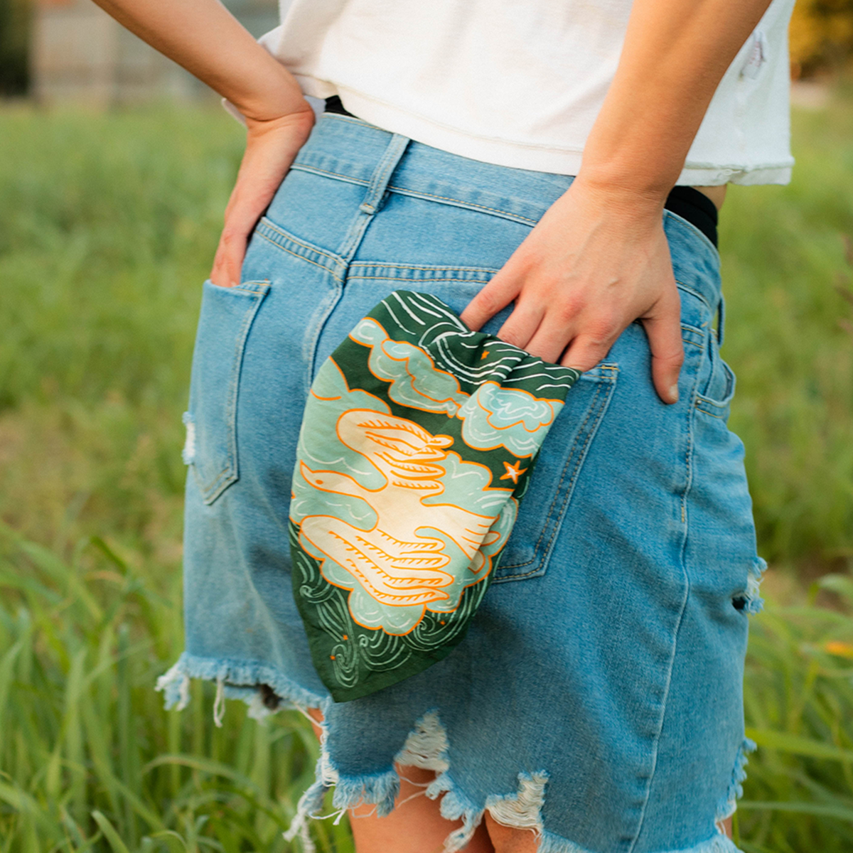 Cotton Bandana • No. 158 Luna • Dark Emerald Green
