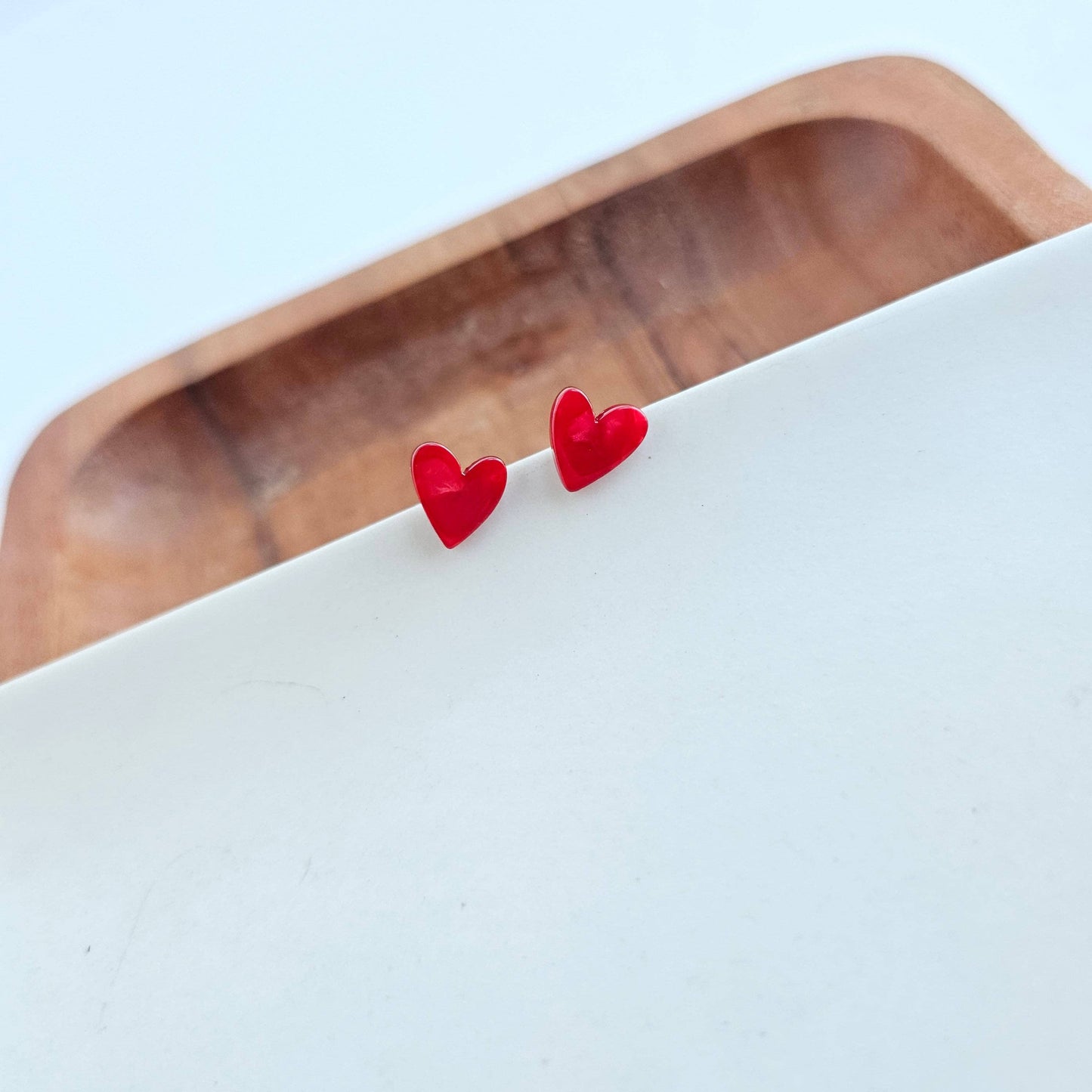 Hand Drawn Heart Stud Earrings • Red
