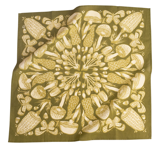 Cotton Bandana • No. 016 Mushrooms • Green