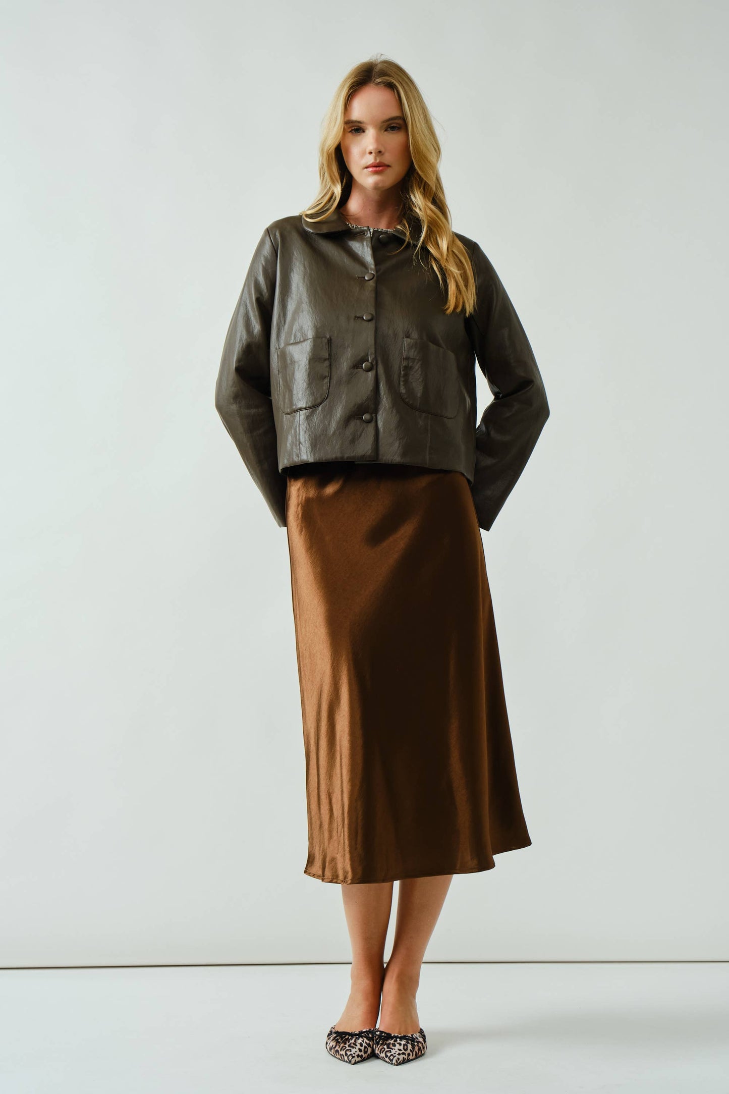 Satin A-Line Midi Skirt • Chocolate Brown