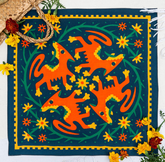 Organic Cotton Bandana • Endless Bloom • Navy & Orange