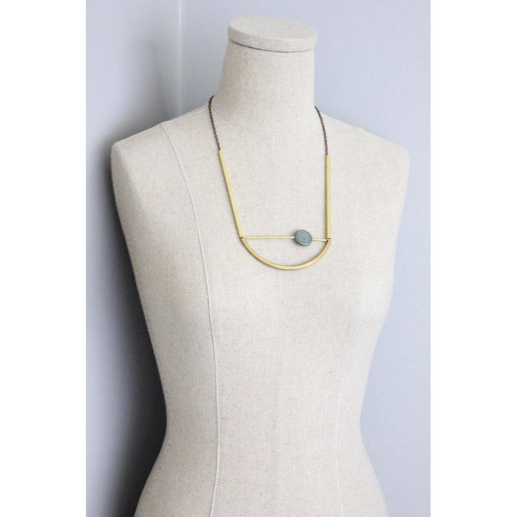 Athena Gray stone and brass necklace