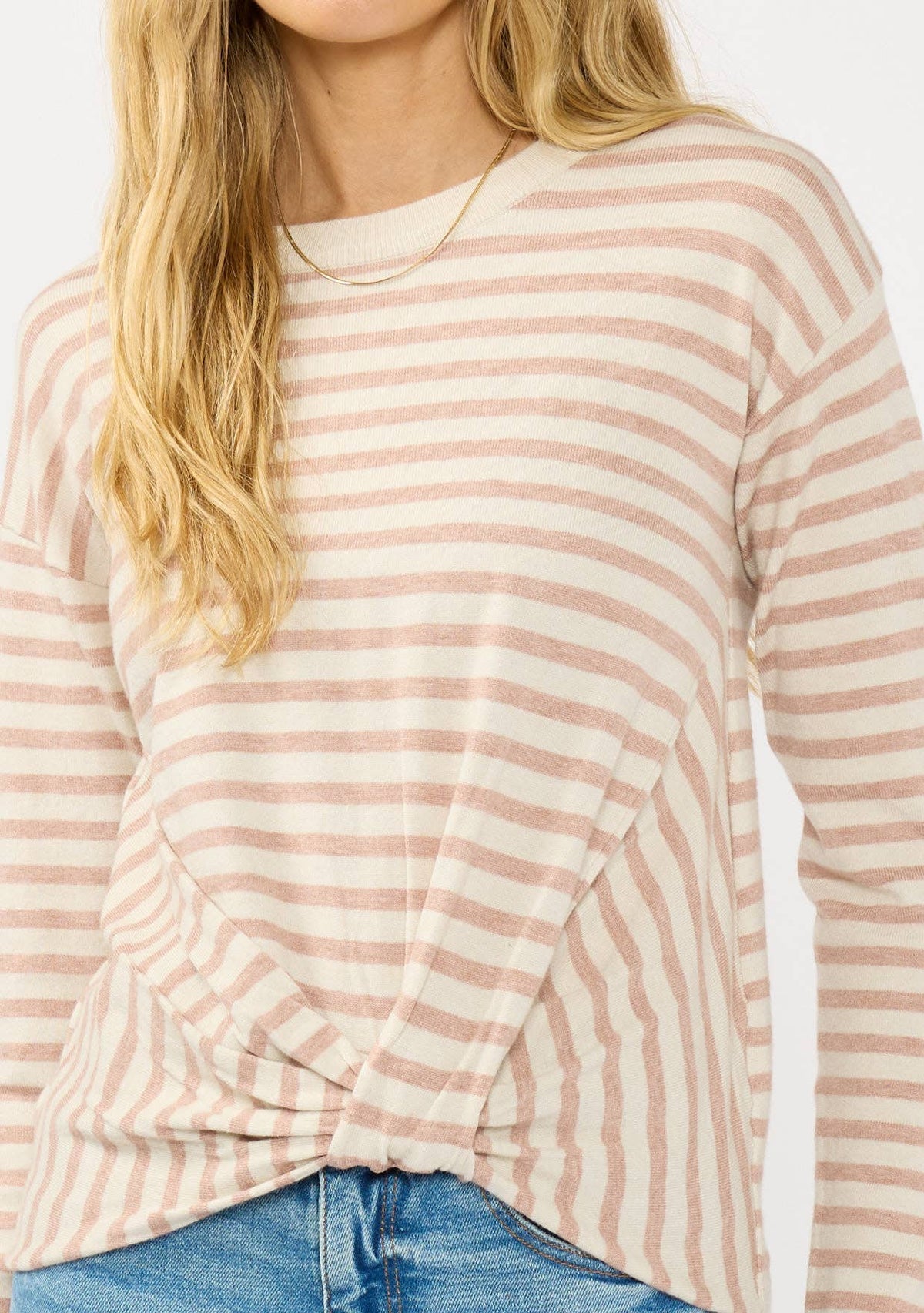 Lightweight Stripe Knot Sweater • Cream & Taupe