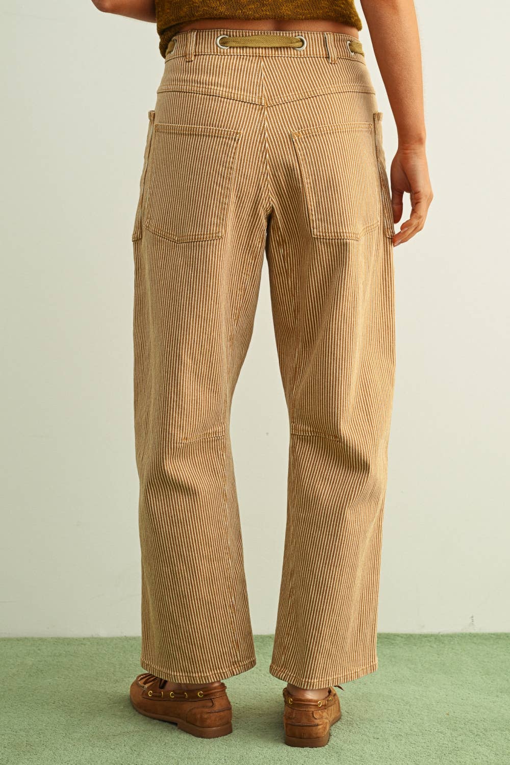 Mini Stripe Barrel Pants • Camel & Cream