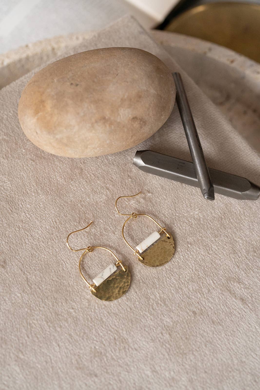 Mini Drop Earrings • Brass & White Turquoise