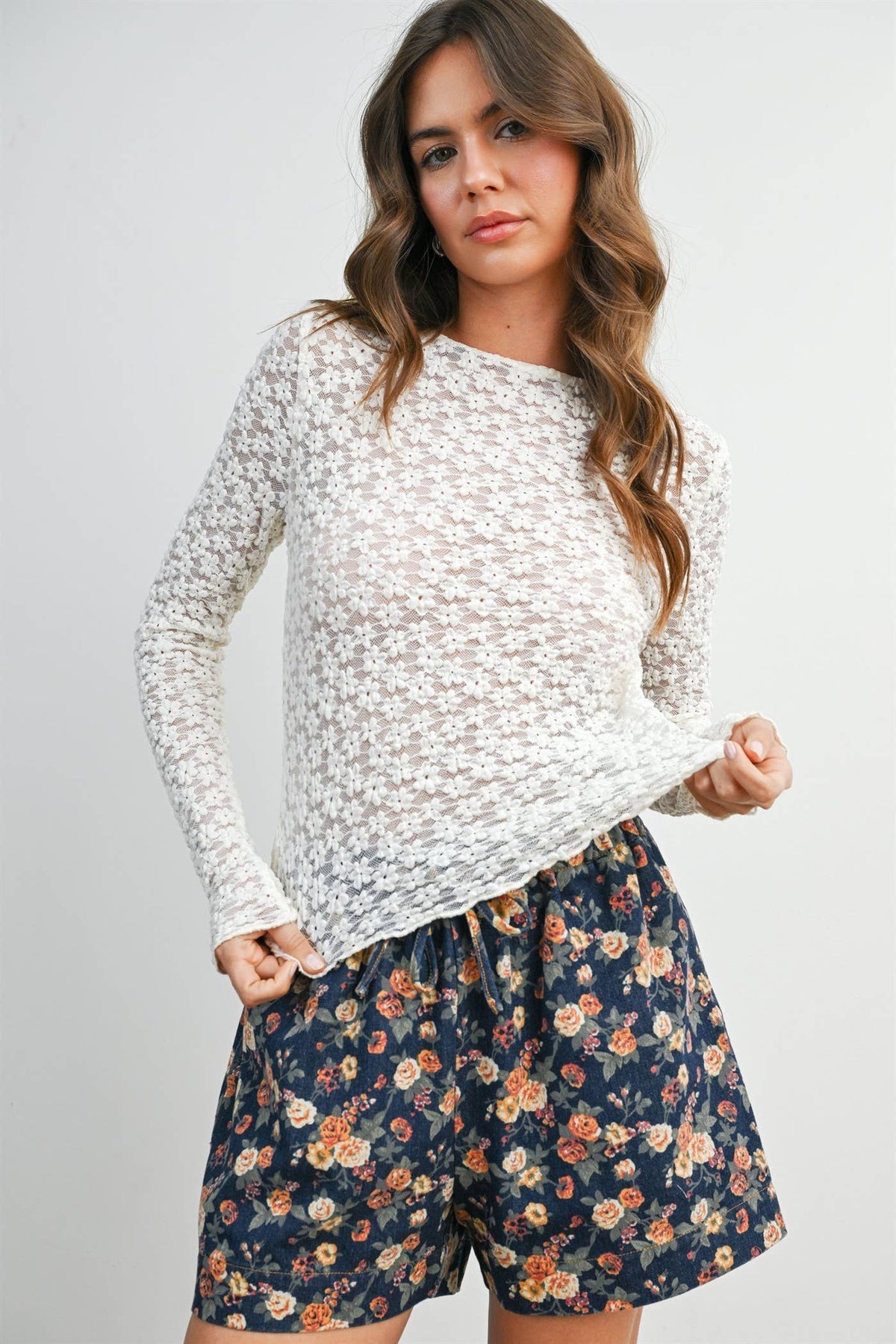 Ivory Textured Long Sleeve Top • Ivory