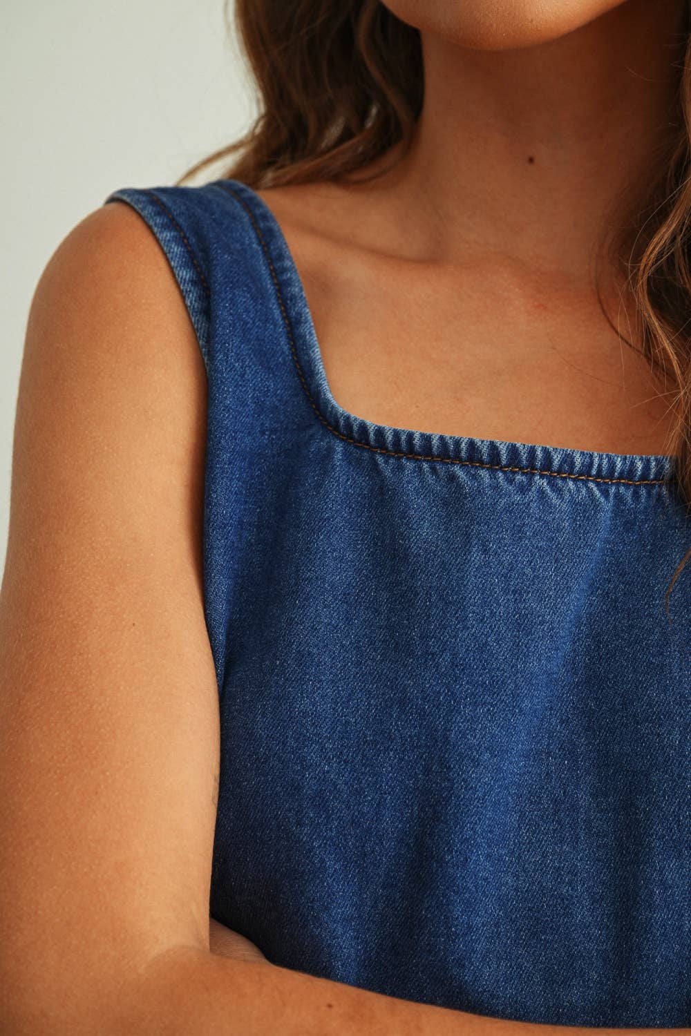 Denim Button Back Tank • Classic Wash