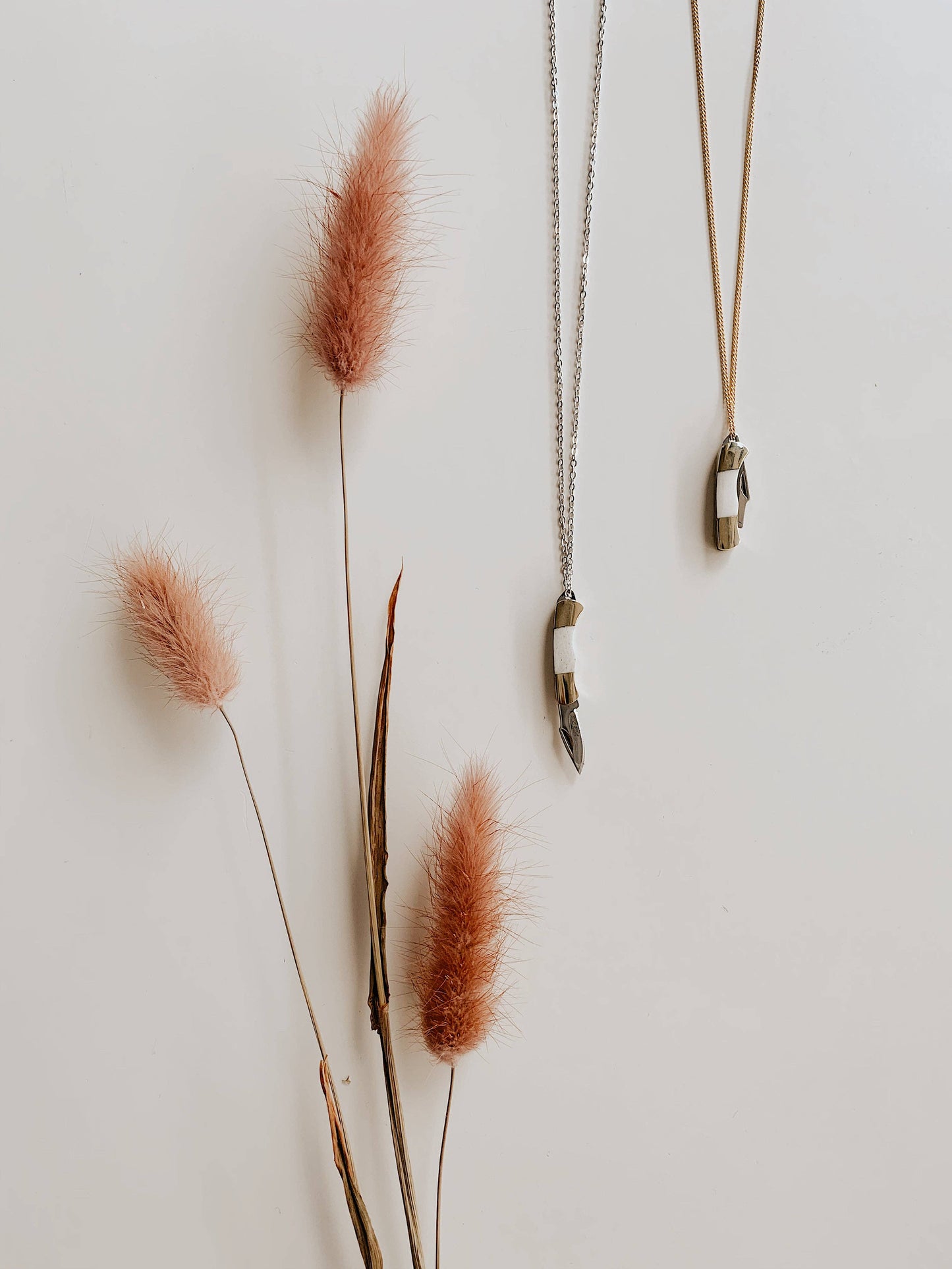 Miniature Mother of Pearl Pocket Knife Necklace • Brass