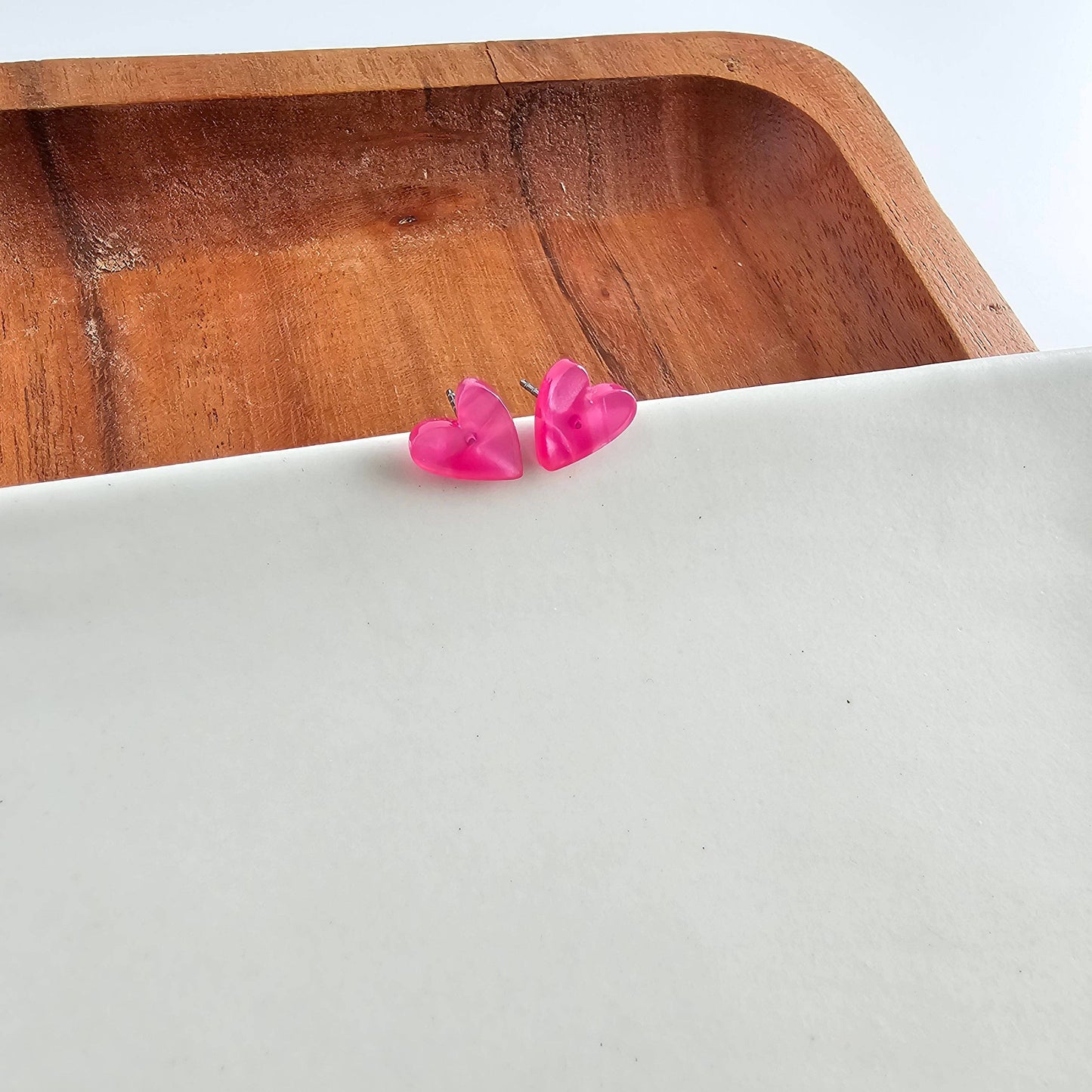Hand Drawn Heart Stud Earrings • Hot Pink