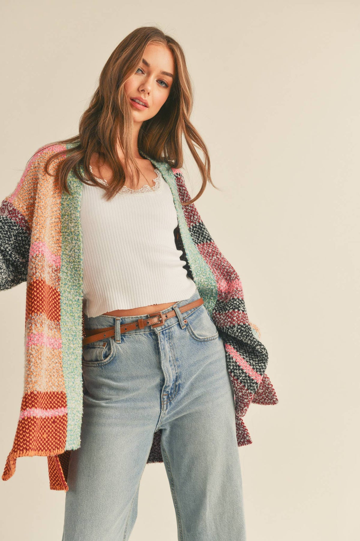 Oversized Color Block Cardigan • Burgundy Orange