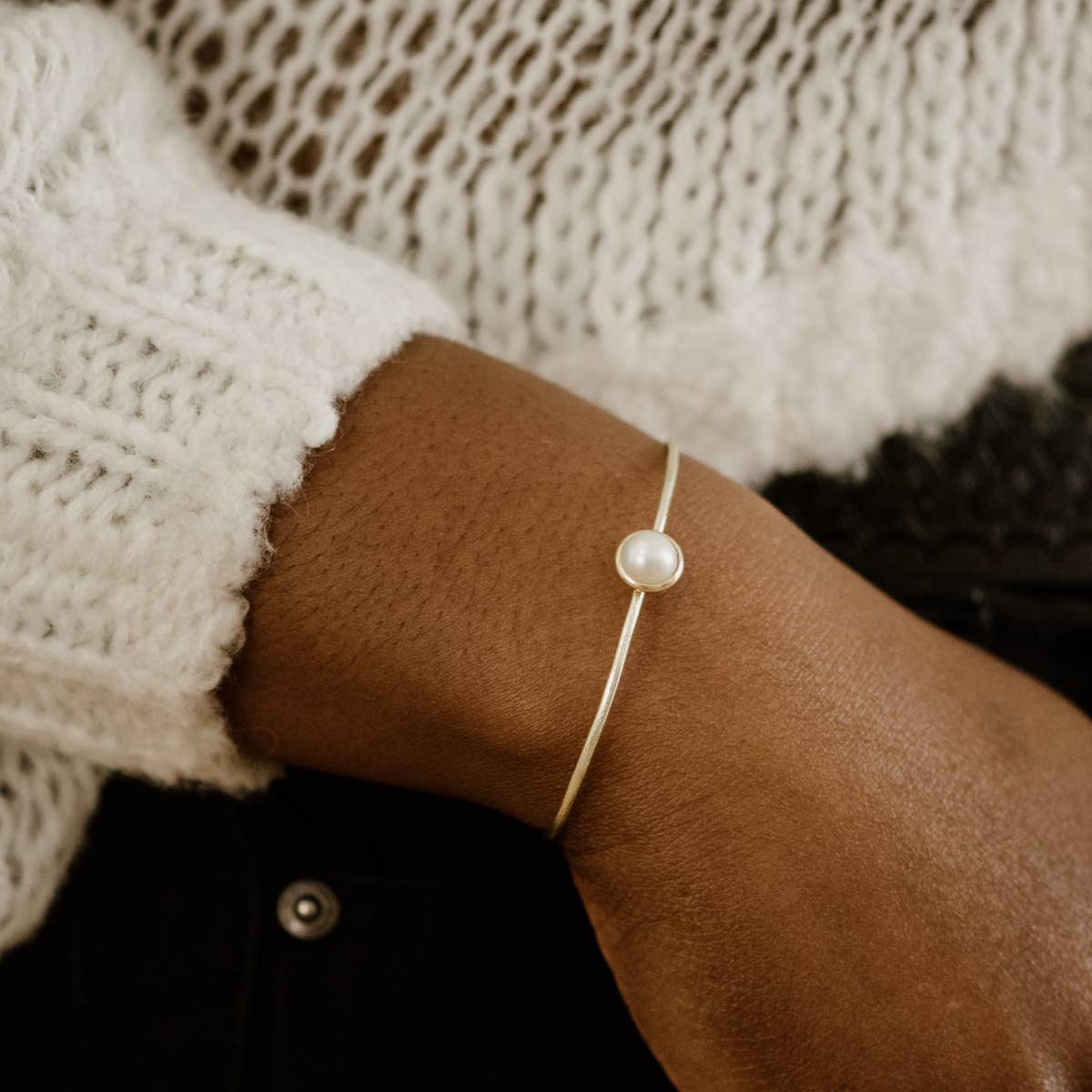 Common Form • Hyalite Stacker Cuff Bracelet • Brass & Pearl