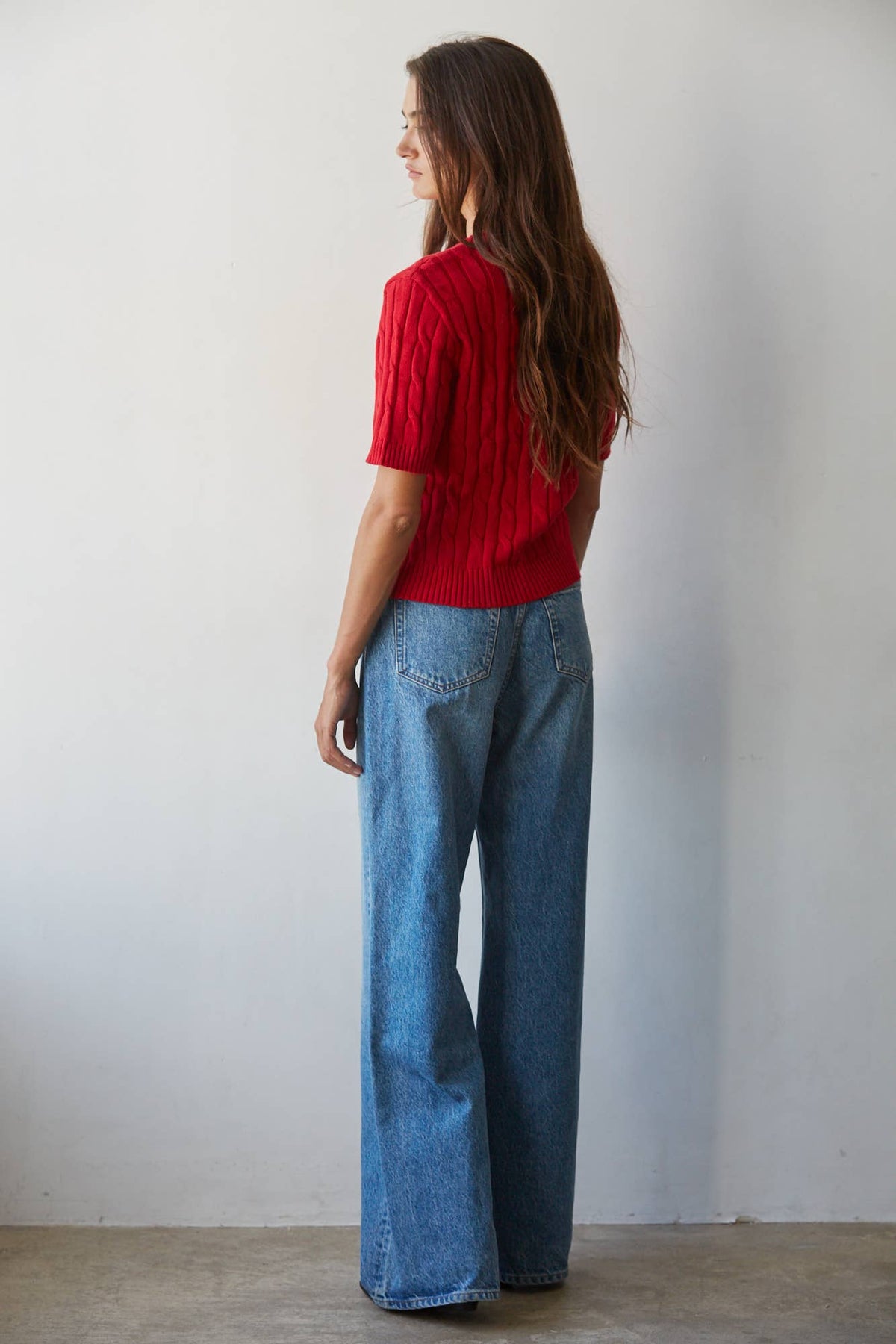 Short Sleeve Cotton Sweater Top • Ruby Red