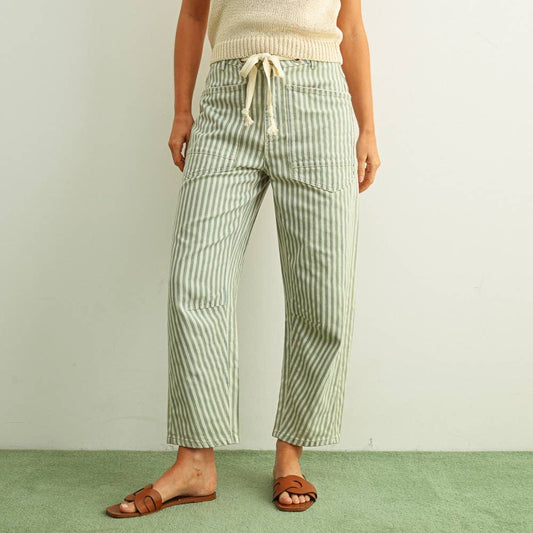 Stripe Barrel Pants • Light Blue & Cream